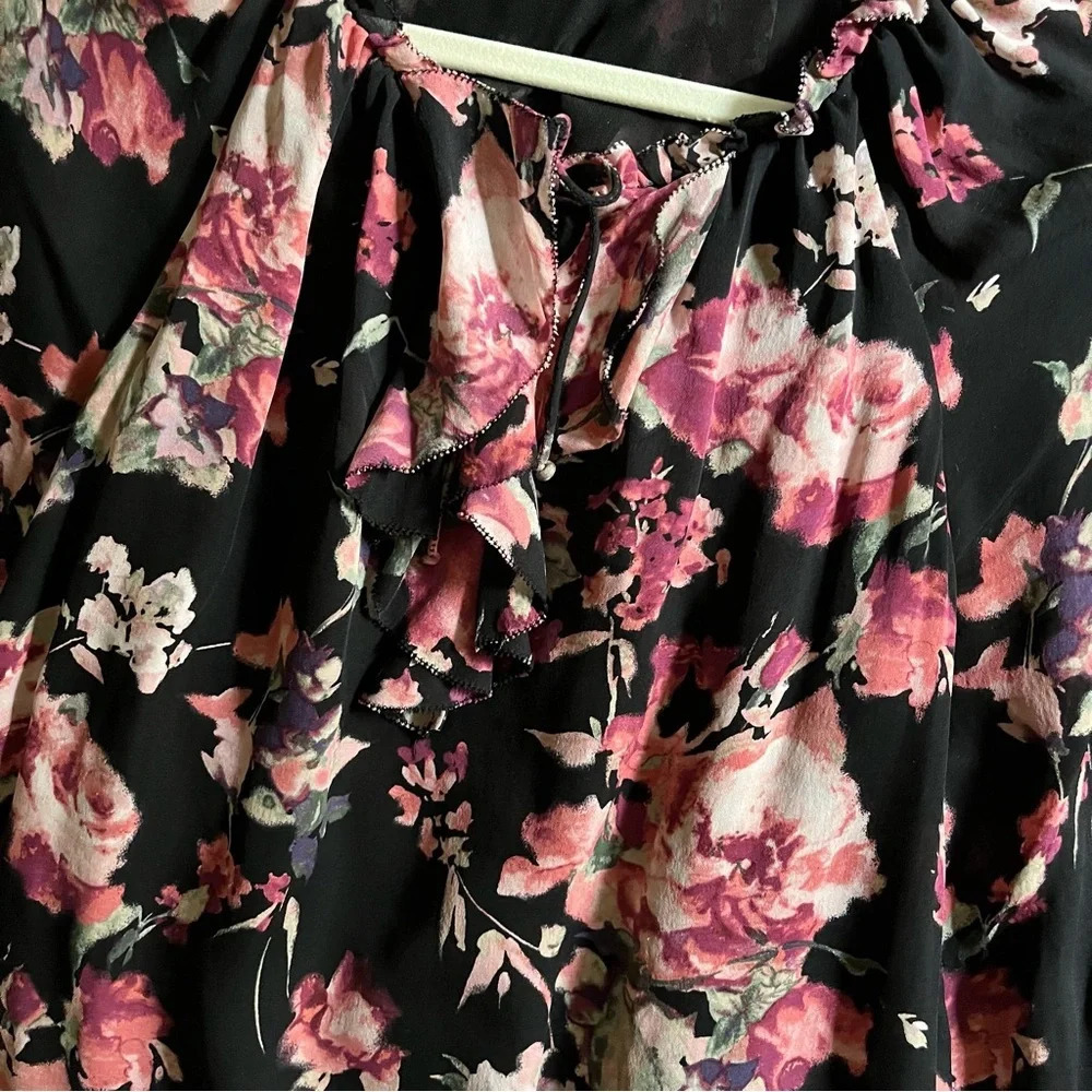 Joie 100% Silk Floral Print Blouse in Black Pink and Cream Size XXS  Boho - Picture 5 of 6